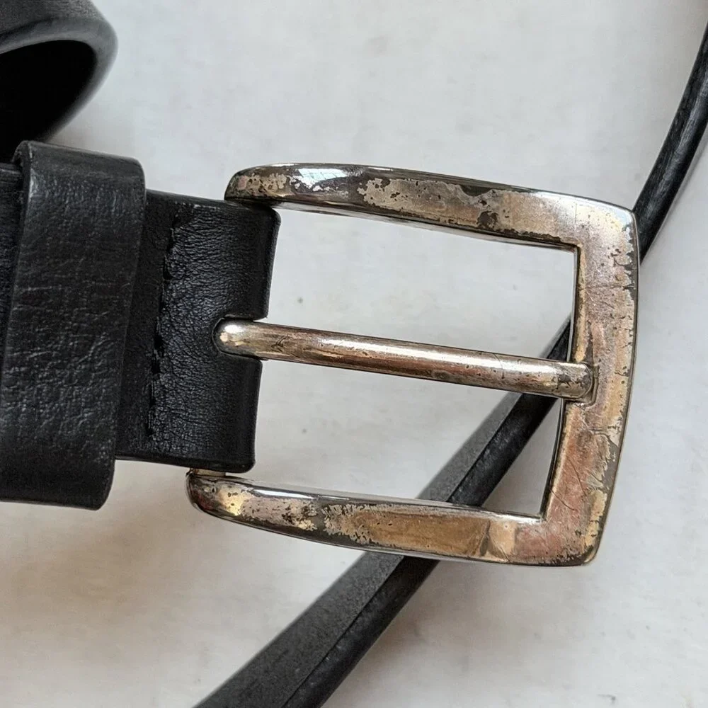 Vintage Claiborne Black‎ Genuine Leather Belt Medium Silver Buckle Goth Boho